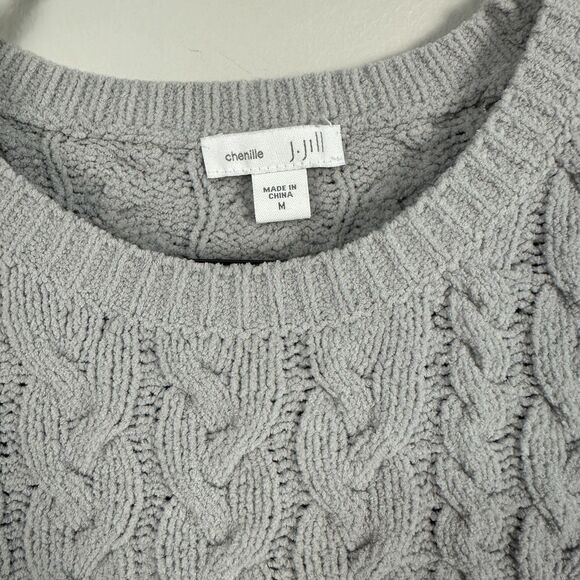 J. Jill Chenille Cable Knit Sweater Grey Size Medium Pullover Crewneck - Picture 5 of 5